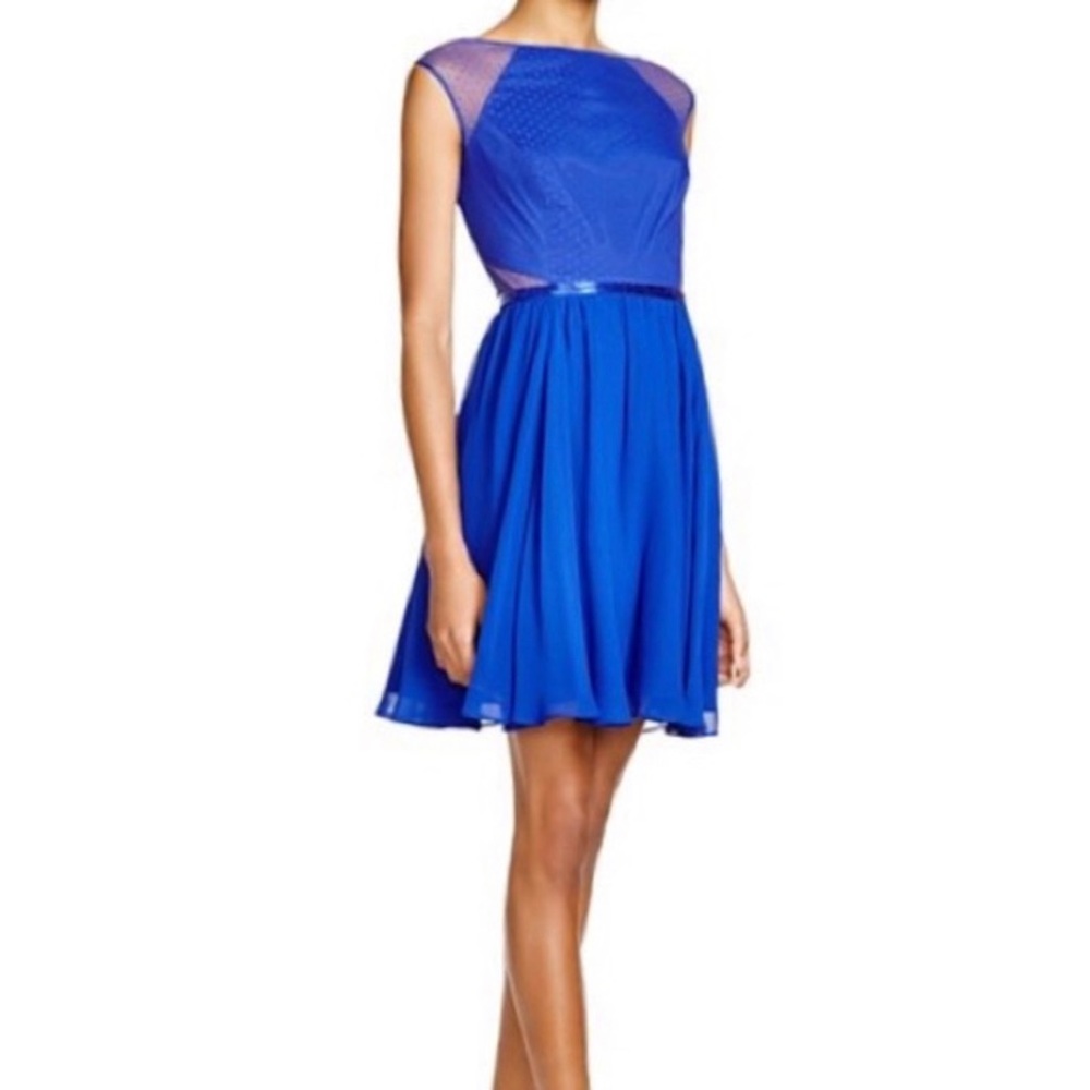 Aqua Fit & Flare Blue Dress with Lace Work
